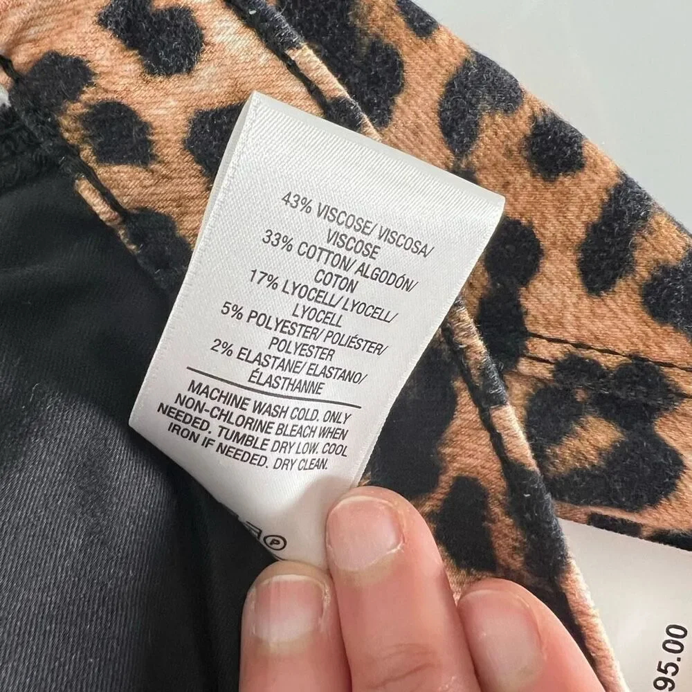Hudson NWT Women's Nico Mid-Rise Cigarette Leopard Tan Black Straight Pants 29